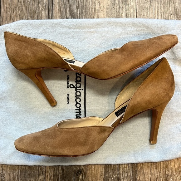 Fragiacomo Vintage High Heel Pumps Brown Suede Leather Slip On Round Toe Shoes 9 - Picture 4 of 15